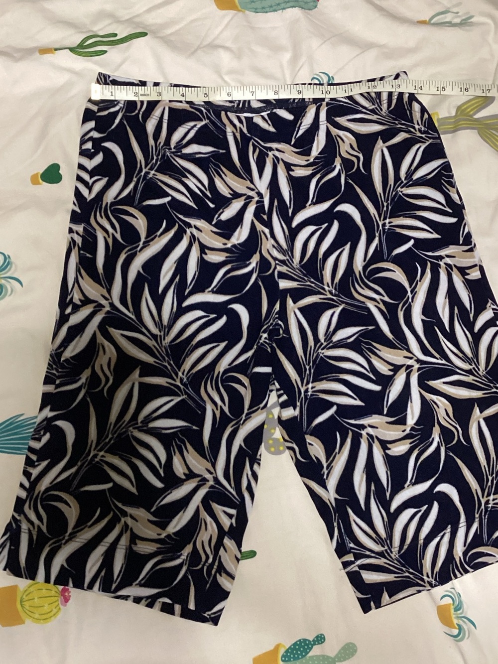 Chico's Navy and White Leaf Print Bermuda Shorts